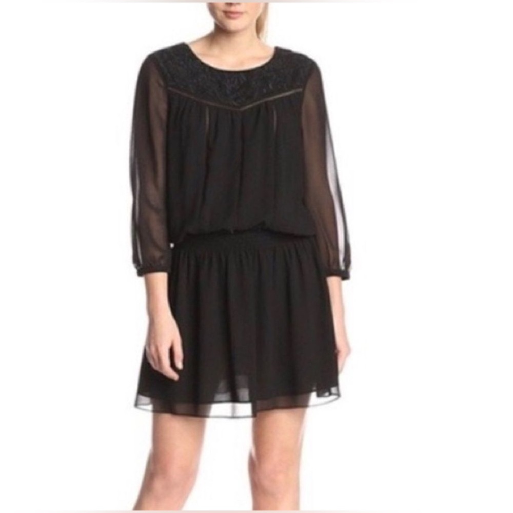 Sam Edelman 3/4 Sleeve Smocked Black Bohemian Southern Gothic Size Small